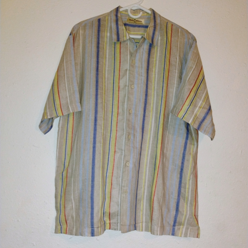 Tommy Bahama Beige Striped Button Down Shirt